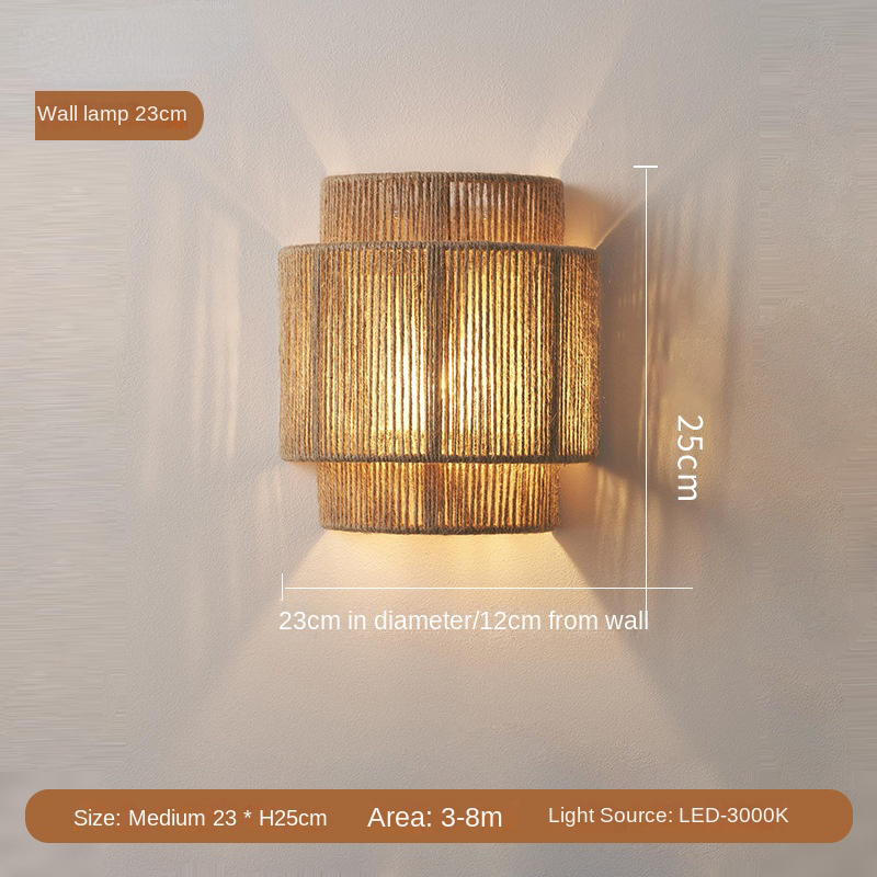RaffioLume - Bohemian vintage rattan hamp reb væg LED lampe
