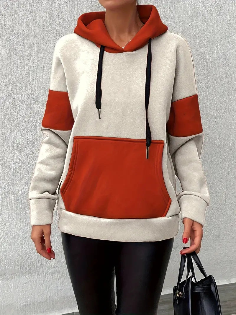 Marina - Sweatshirt med hætte, colour block-design og kængurulomme til kvinder