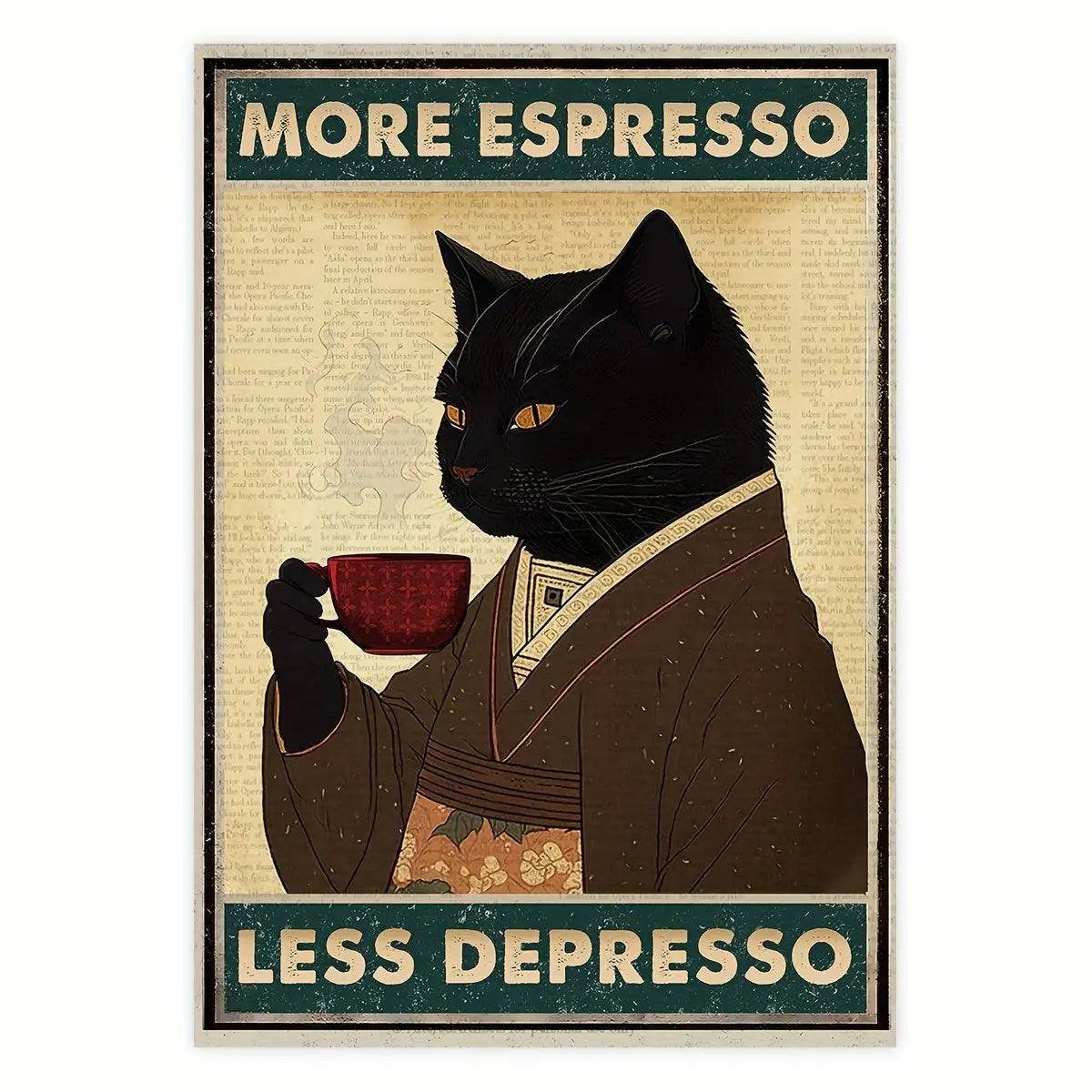 CaffeineBoost - »More Espresso Less Depresso« vægkunst - motiverende plakat med kaffecitat
