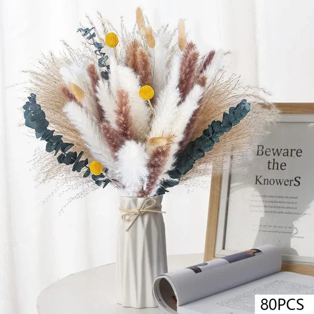 Tørrede Blomster Bouquet med 105 Stykker – Boho Dekoration til Bryllupper og Stuer, Vedligeholdelsesfri Naturlig Skønhed-3