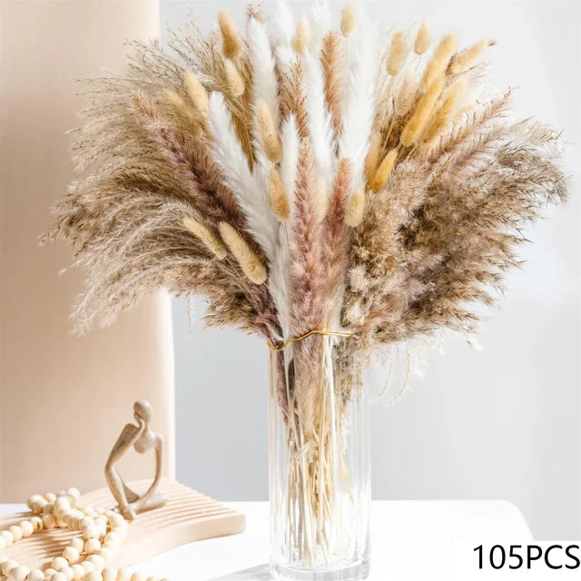 Tørrede Blomster Bouquet med 105 Stykker – Boho Dekoration til Bryllupper og Stuer, Vedligeholdelsesfri Naturlig Skønhed-5