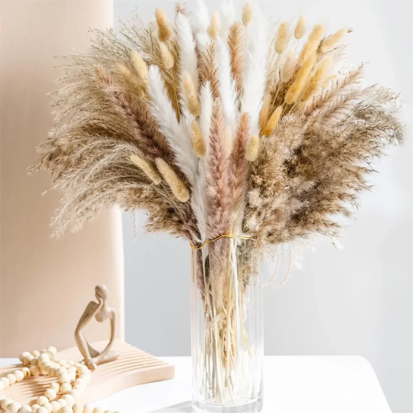 Tørrede Blomster Bouquet med 105 Stykker – Boho Dekoration til Bryllupper og Stuer, Vedligeholdelsesfri Naturlig Skønhed-1
