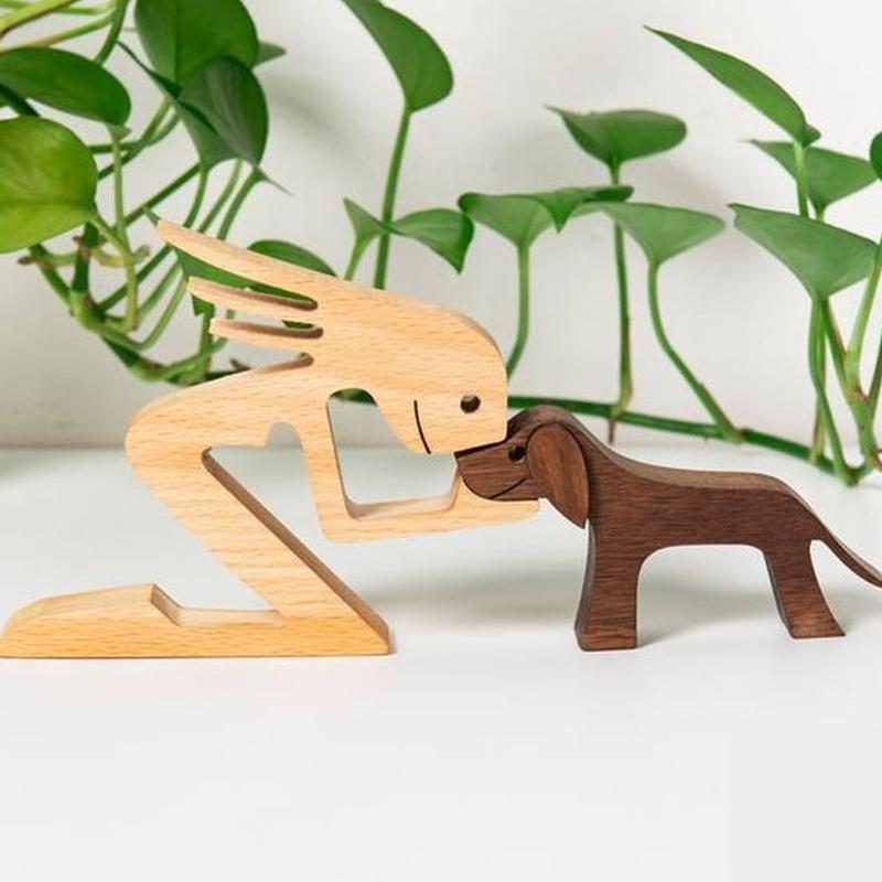 HeartPet - Håndskåret træskulptur dyreelsker familie og hvalp