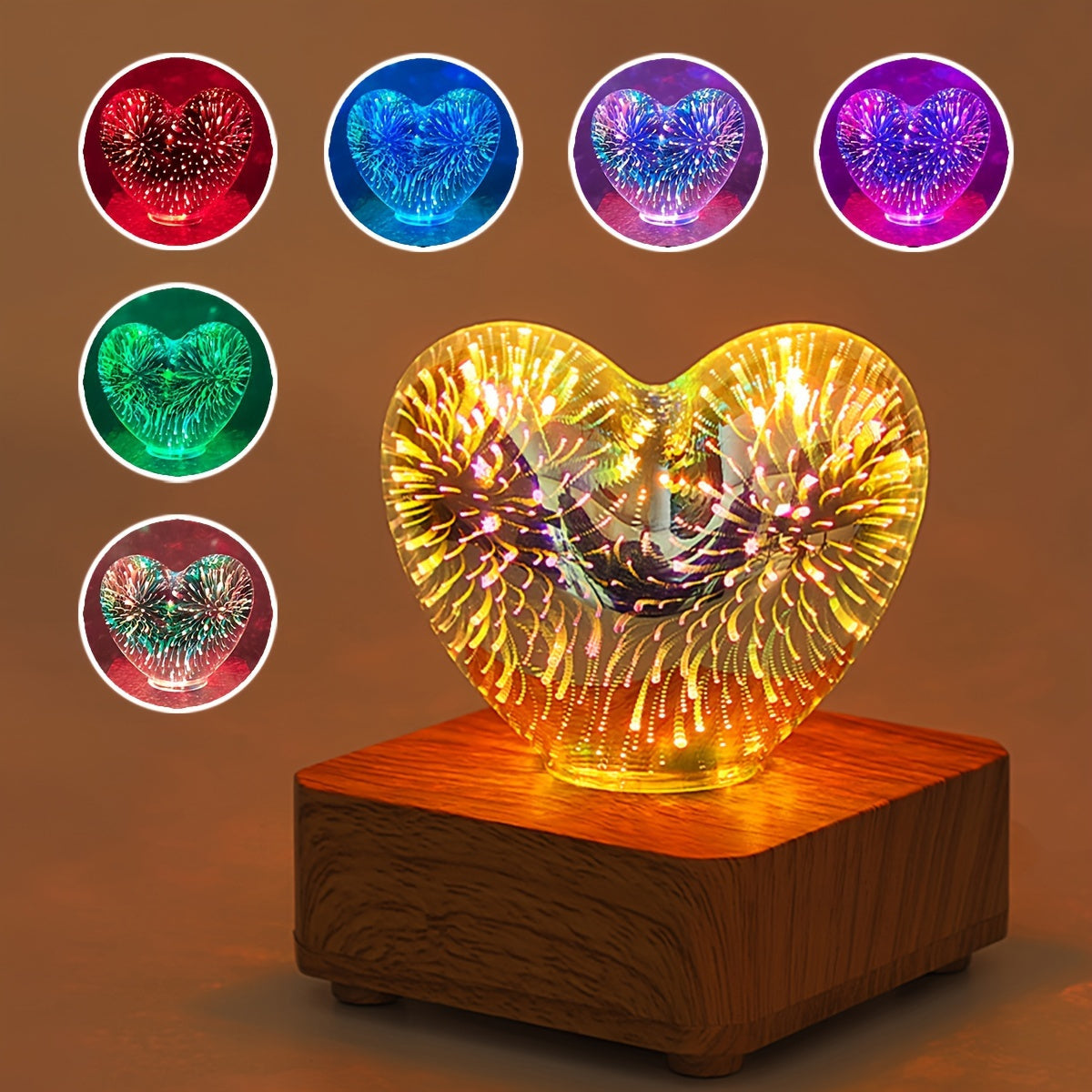 HeartGlow - 3D-hjertefyrværkeri LED-lampe - romantisk stemningsbelysning