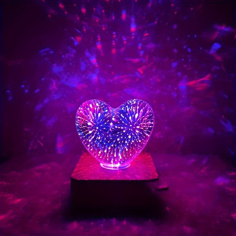 HeartGlow - 3D-hjertefyrværkeri LED-lampe - romantisk stemningsbelysning