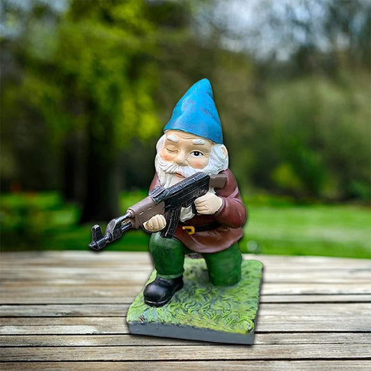 Militær Havegnom med Camouflage og AK47 – Håndmalet, UV-Bestandig Have Dekoration, 11 cm-1