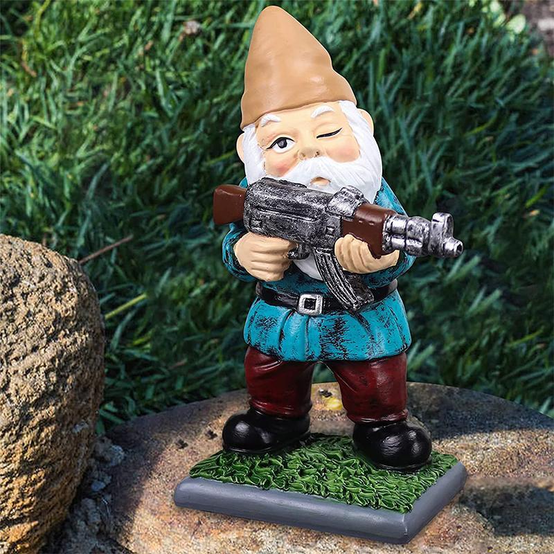 Militær Havegnom med Camouflage og AK47 – Håndmalet, UV-Bestandig Have Dekoration, 11 cm-2