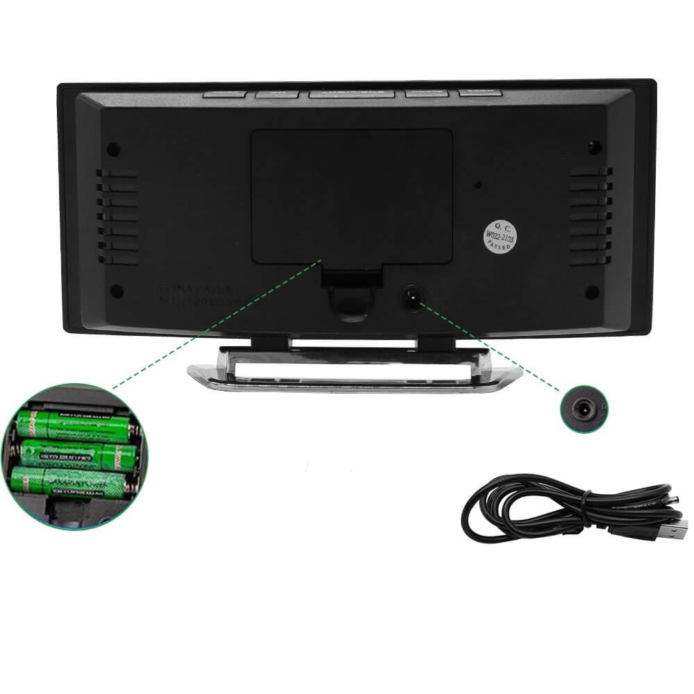 Moderne Gebogen LED Vekker med Dæmpningsfunktion og Snooze – Elegant Design i ABS, 17 x 8 cm-5