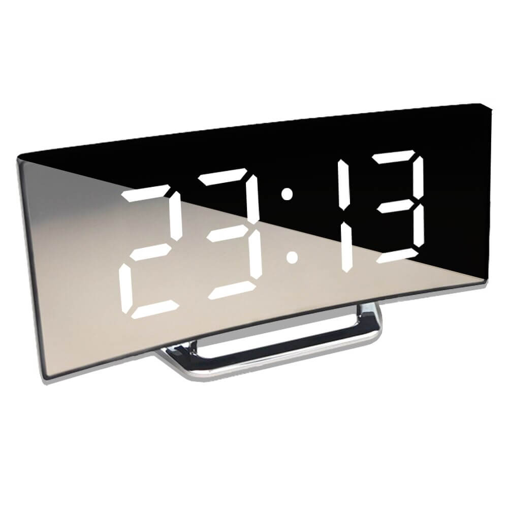 Variant image for Moderne Gebogen LED Vekker med Dæmpningsfunktion og Snooze – Elegant Design i ABS, 17 x 8 cm-2