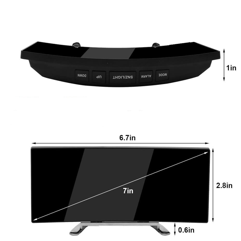 Moderne Gebogen LED Vekker med Dæmpningsfunktion og Snooze – Elegant Design i ABS, 17 x 8 cm-6
