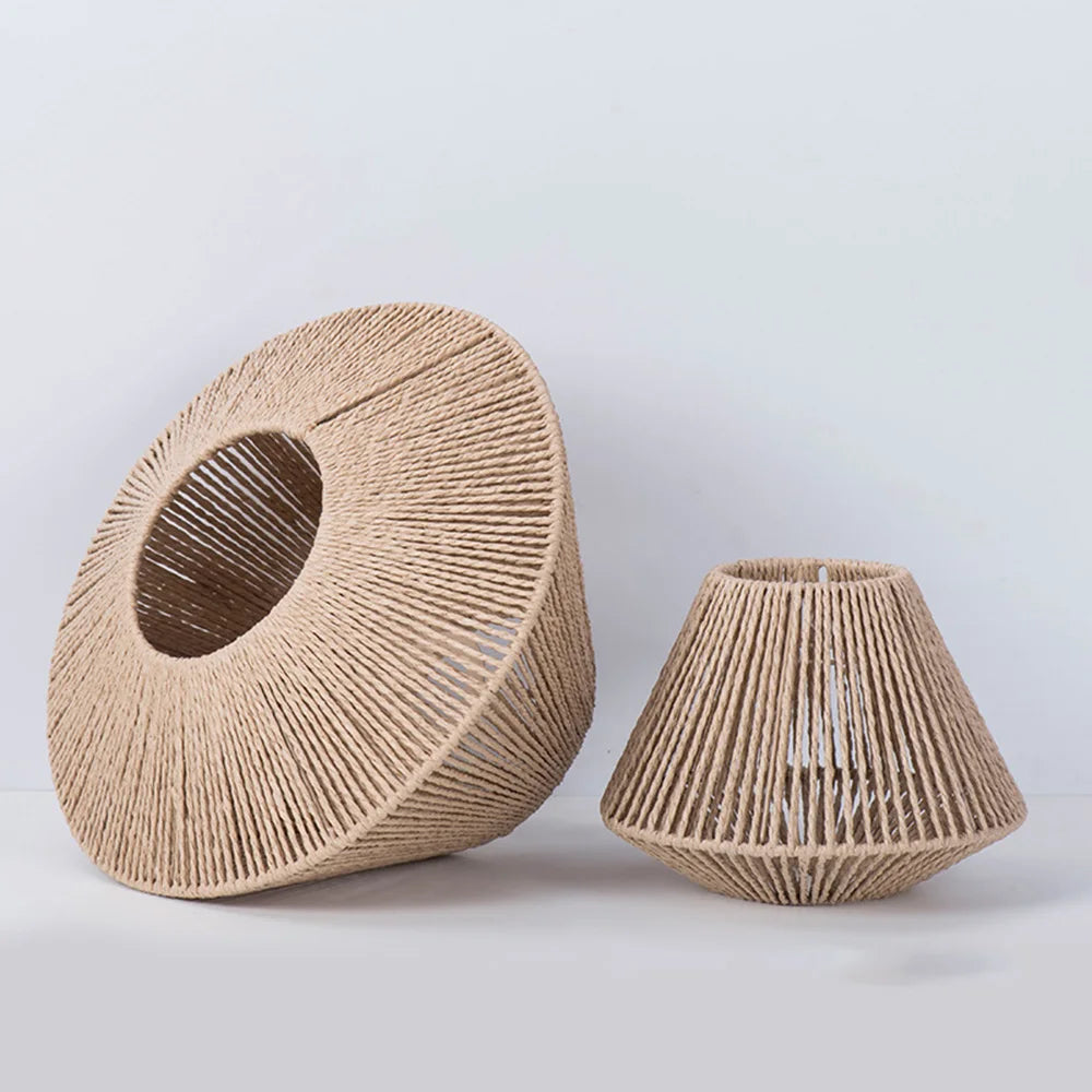 Rustik Rattan Hængelampe med Geometrisk Skærm – Ideel til Spisestuen og Indbydende Atmosfære-4
