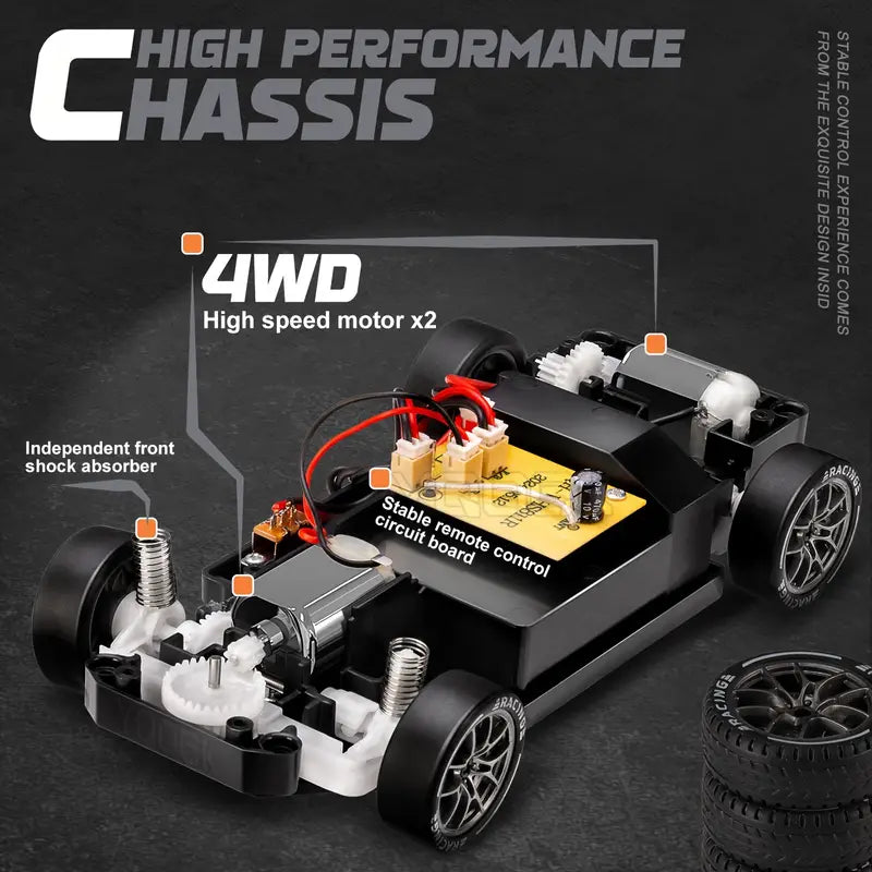 DriftMaster - 1:24 RC Drift Car - Fjernstyret 4WD-racerbil med LED-lys og genopladeligt batteri