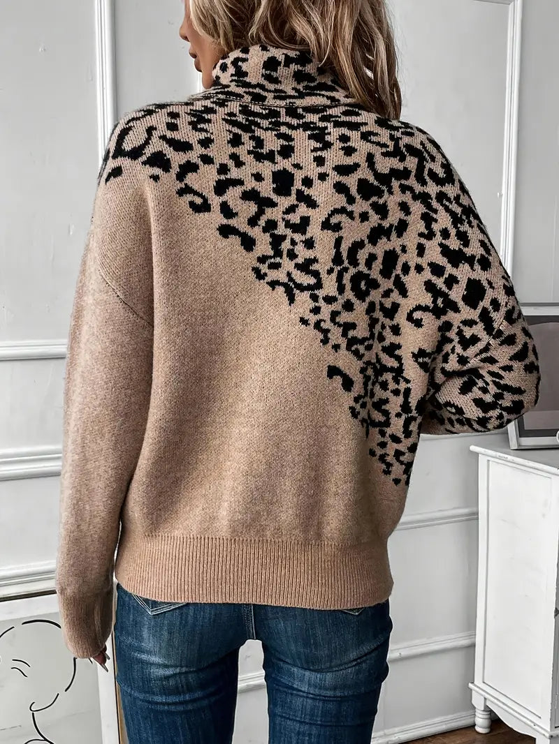 Kinsley - Jumper med leopardprint og rullekravetrøje
