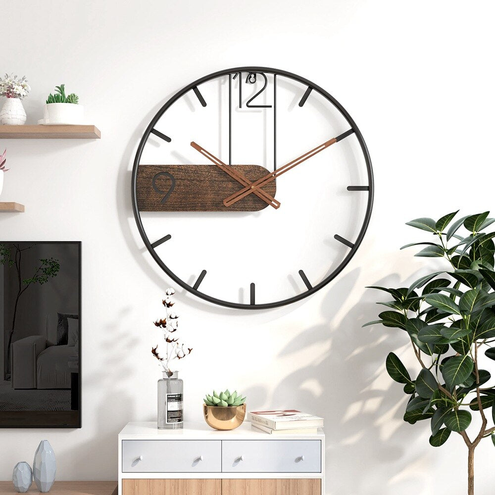 Stort Vægur i Stål og Valnøddetræ – 40 cm Diameter, Robust Design til Moderne og Rustikke Indretninger-3