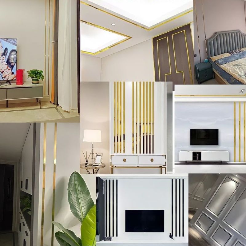 Minimalistisk Vægklistermærke i Rustfrit Stål – Vandtæt, 3x244 cm, Elegant Guld Design til Stue og Indendørs Brug-2
