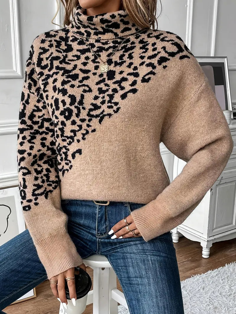 Kinsley - Jumper med leopardprint og rullekravetrøje