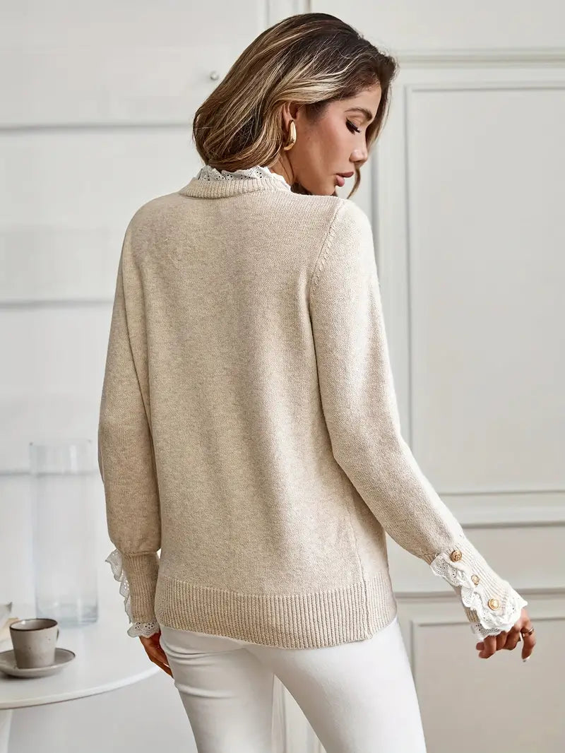 Zuleika - Splejset blondeflæse med rund hals og lange ærmer