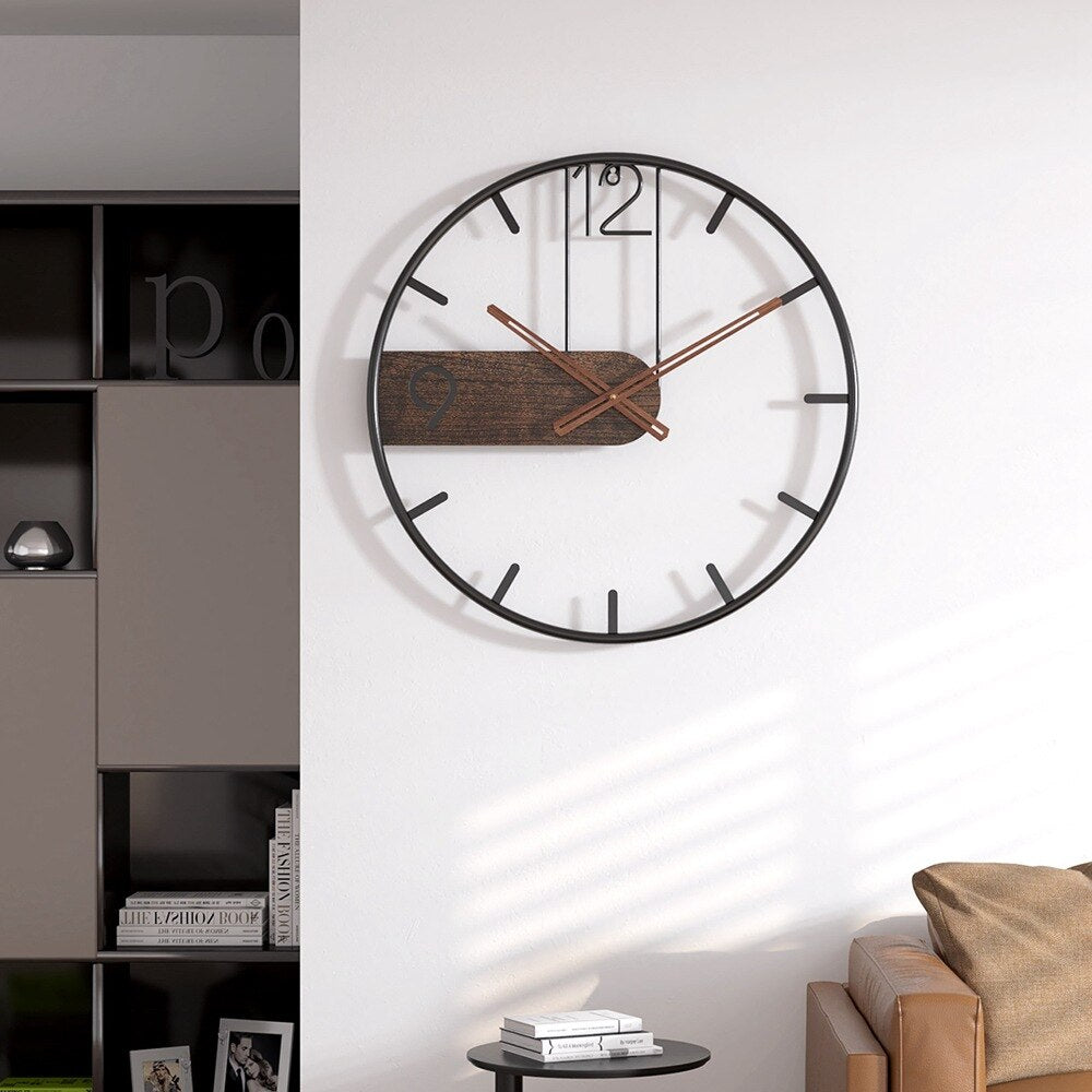 Stort Vægur i Stål og Valnøddetræ – 40 cm Diameter, Robust Design til Moderne og Rustikke Indretninger-4