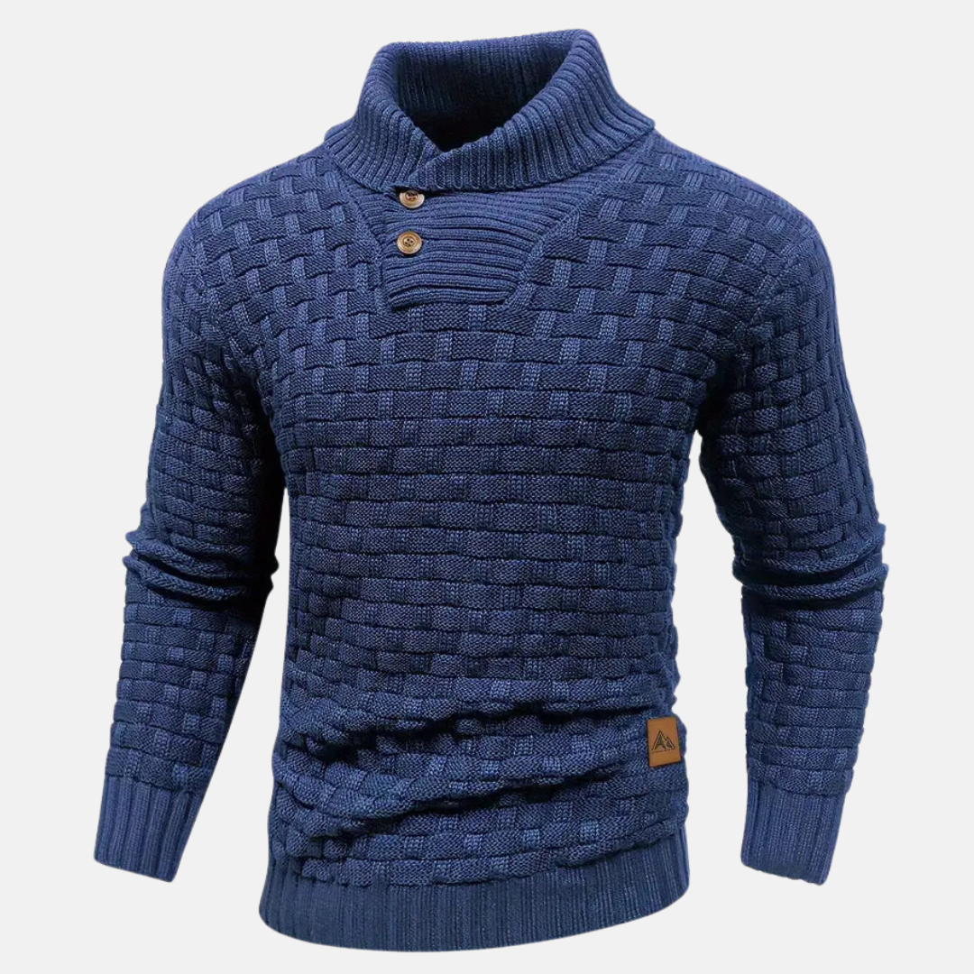 Liam - Strikket herretrøje i slim fit med sjalskrave og knapper