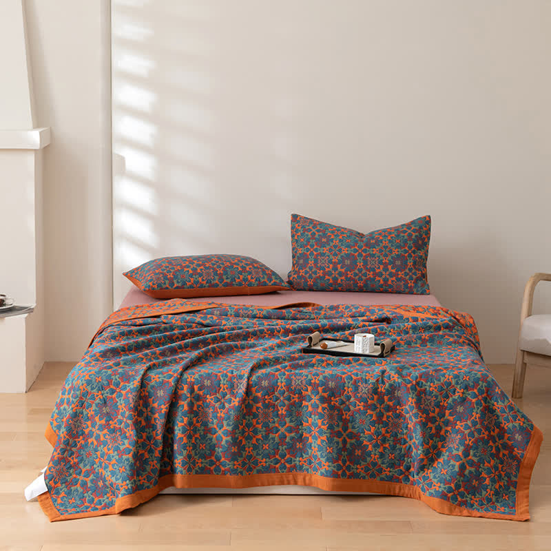 Ethniquilt - Bomuldsquilt med orange og blåt mønster i seks lag