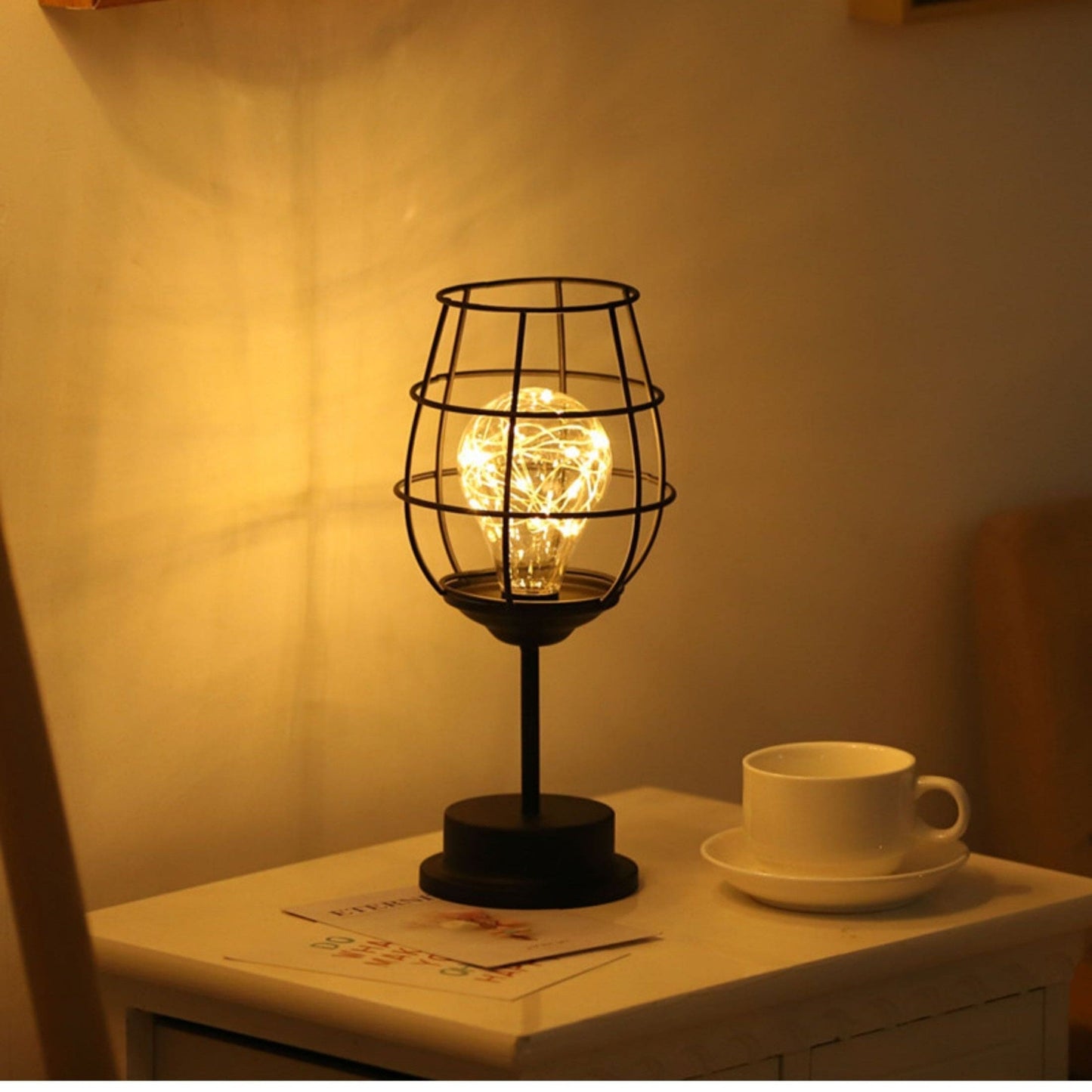 Elegant Tafellampe med Justerbar Dimbart Belysning – Sort Metal & Tekstil, 45 cm Højde-6