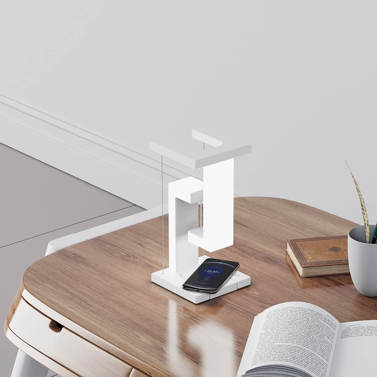 Draadløs Bordlampe med Magnetisk Svømmeteknologi – Pladsbesparende Design og Trådløs Opladning til Hjem og Kontor-4