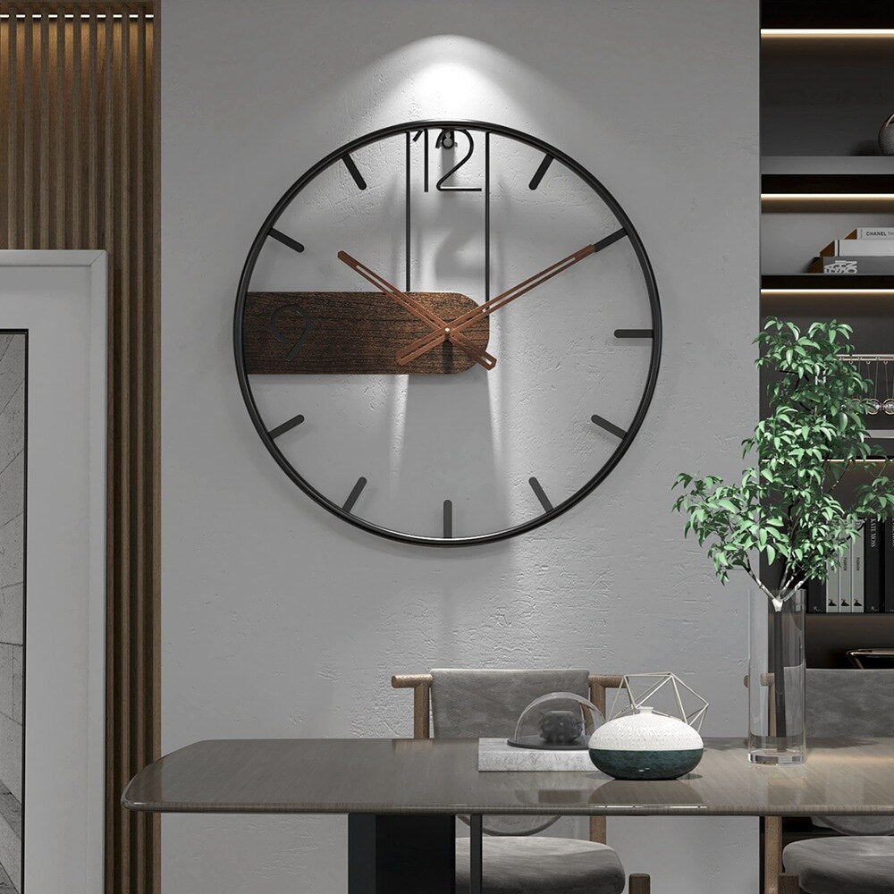 Stort Vægur i Stål og Valnøddetræ – 40 cm Diameter, Robust Design til Moderne og Rustikke Indretninger-2