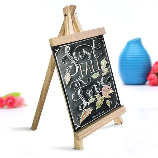 Kompakt Fyrretræ Tafel med Mini Tavle til Menus, Notater og Tegninger – Sort Design 15x20 cm-1