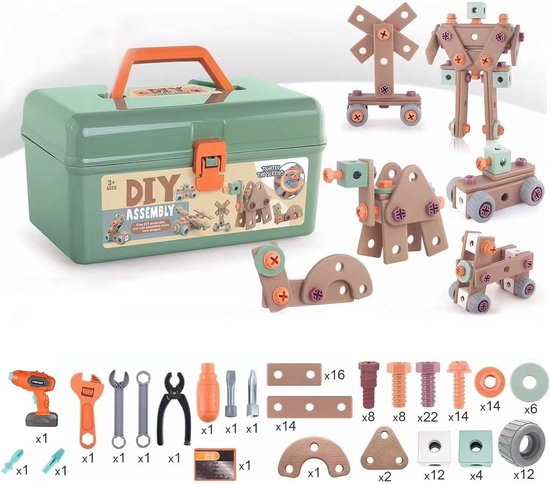 TinyBuilder - Børnenes værktøjskasse med 100 dele | bygge- og legesæt