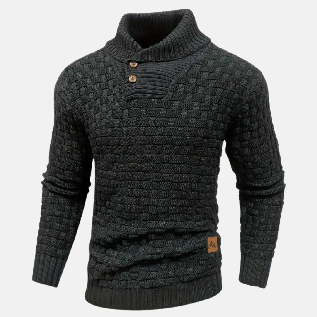 Liam - Strikket herretrøje i slim fit med sjalskrave og knapper