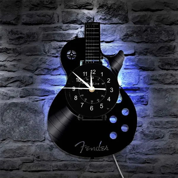Gitaar Vinylplade Vægur – Unikt Design til Musikelskere, 30 cm, Sort, Quartz Urværk-1