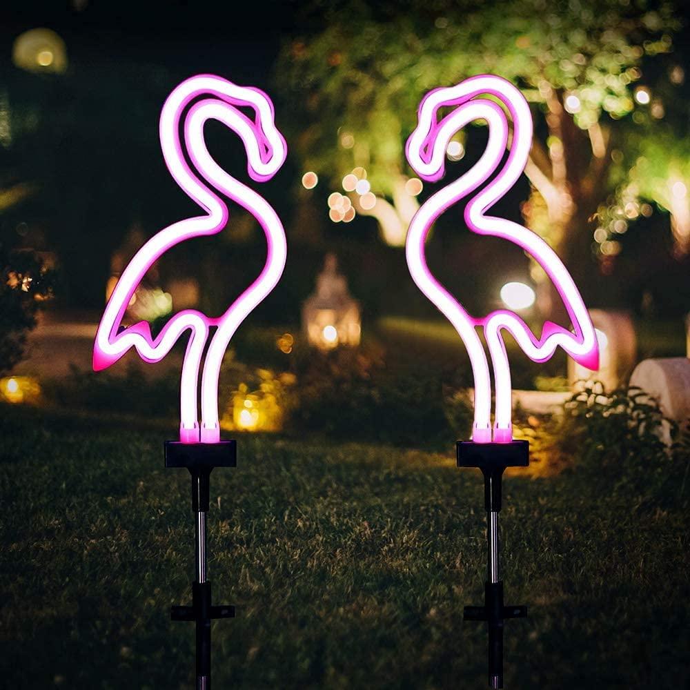 FlamiGlow - Neonflamingo solcellelys til havestier (sæt med 2)