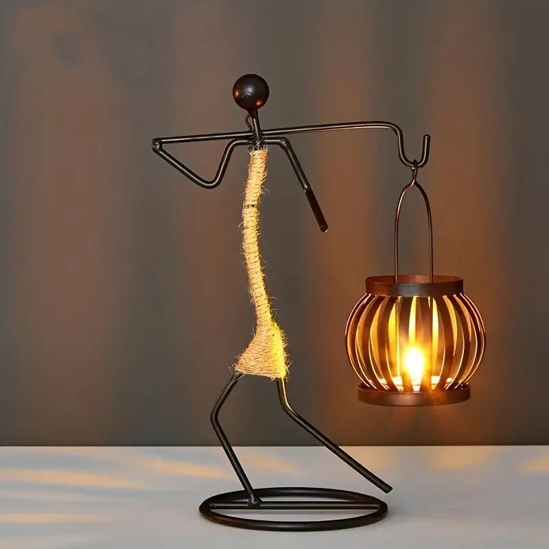 Variant image for Retro Elegant Kaarsholder i Metal - Håndlavet Design til Salontabel, 24,5 cm x 14 cm, Minimalistisk Indretning-1