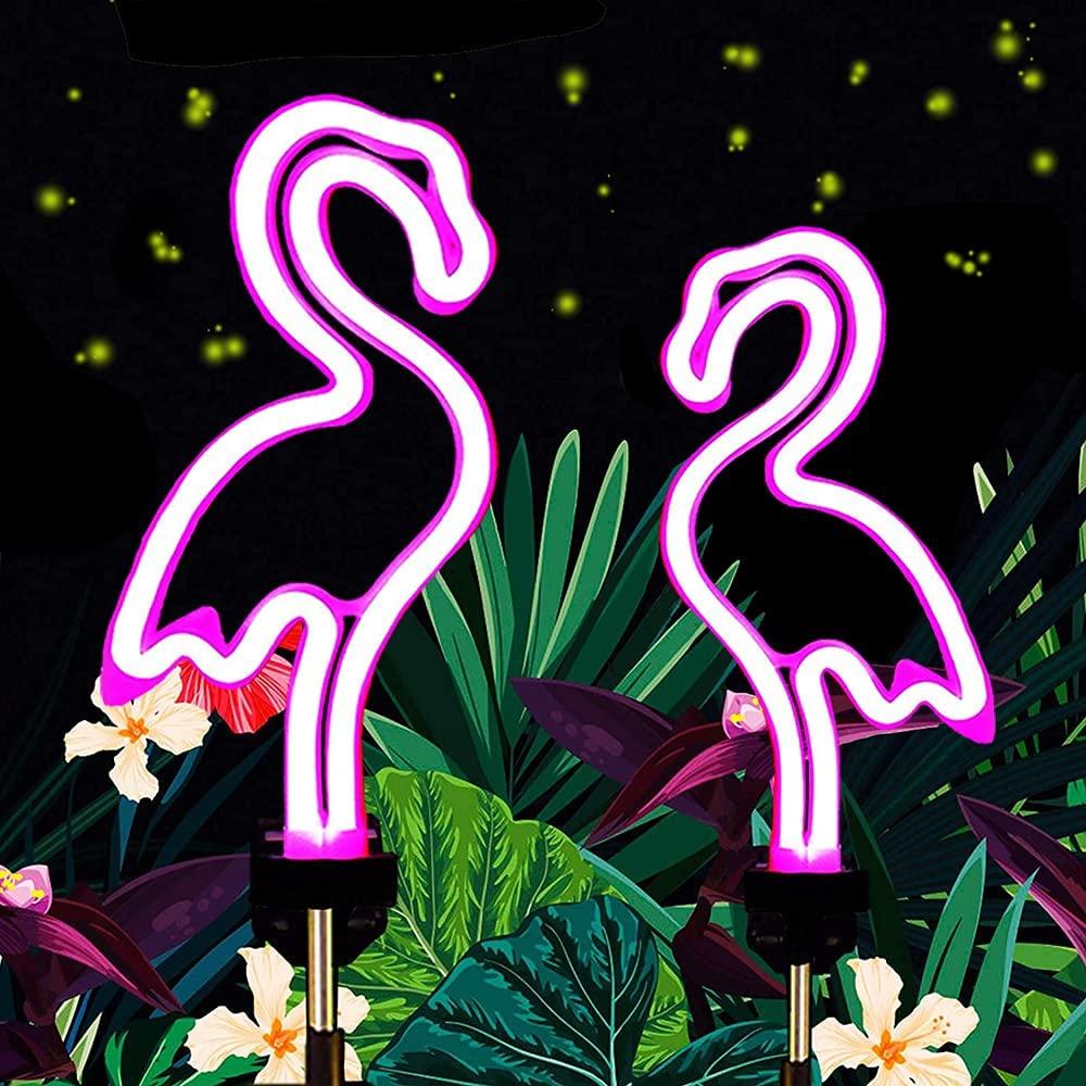 FlamiGlow - Neonflamingo solcellelys til havestier (sæt med 2)