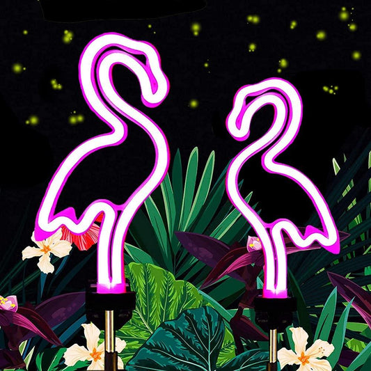 FlamiGlow - Neonflamingo solcellelys til havestier (sæt med 2)