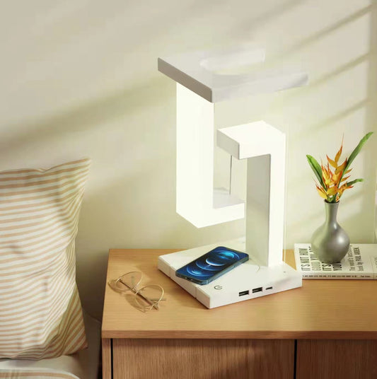 Draadløs Bordlampe med Magnetisk Svømmeteknologi – Pladsbesparende Design og Trådløs Opladning til Hjem og Kontor-1