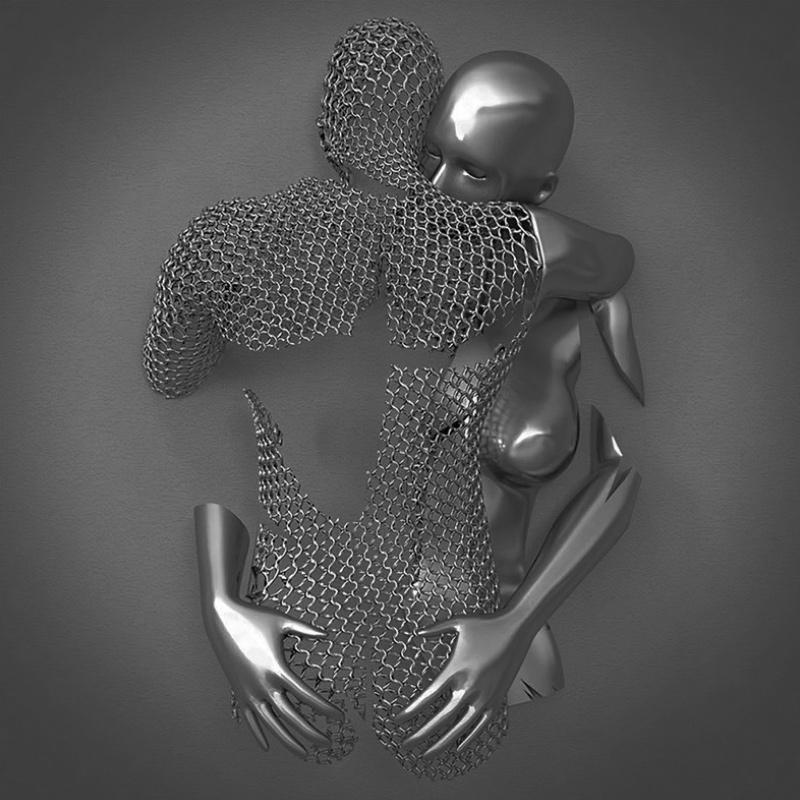 Variant image for Elegant Vægkunst i Gråtoner med Metal Figur – Romantisk Canvasbillede til Stue og Soveværelse-3
