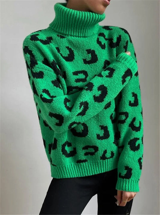 Anneluxe - Casual rullekravetrøje med leopardprint
