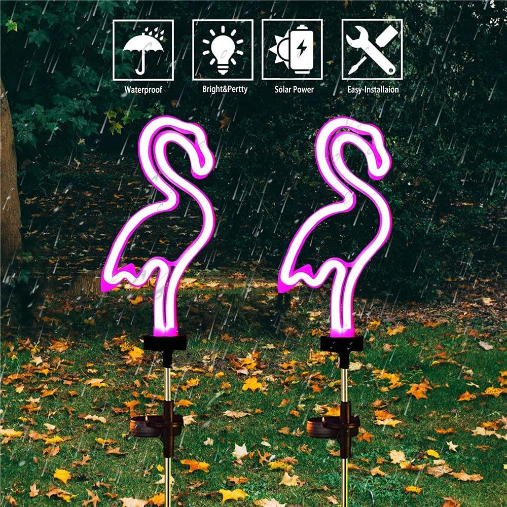 FlamiGlow - Neonflamingo solcellelys til havestier (sæt med 2)