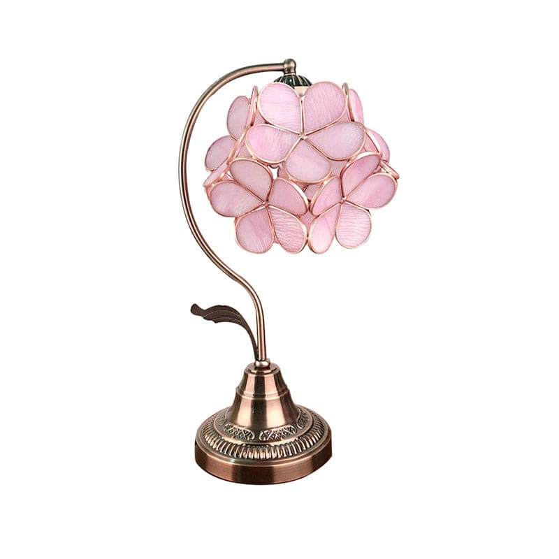 Romantisk Tiffany Bordlampe i Bronze med Blomsterdesign – Justerbar Højde og Farvet Glas Skærm til Natbord-4