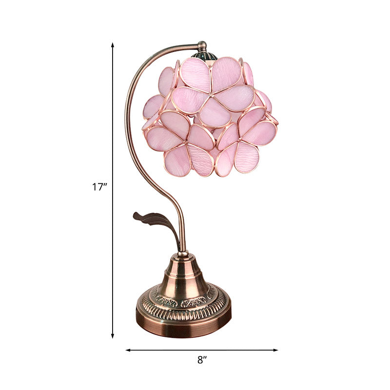 Romantisk Tiffany Bordlampe i Bronze med Blomsterdesign – Justerbar Højde og Farvet Glas Skærm til Natbord-3