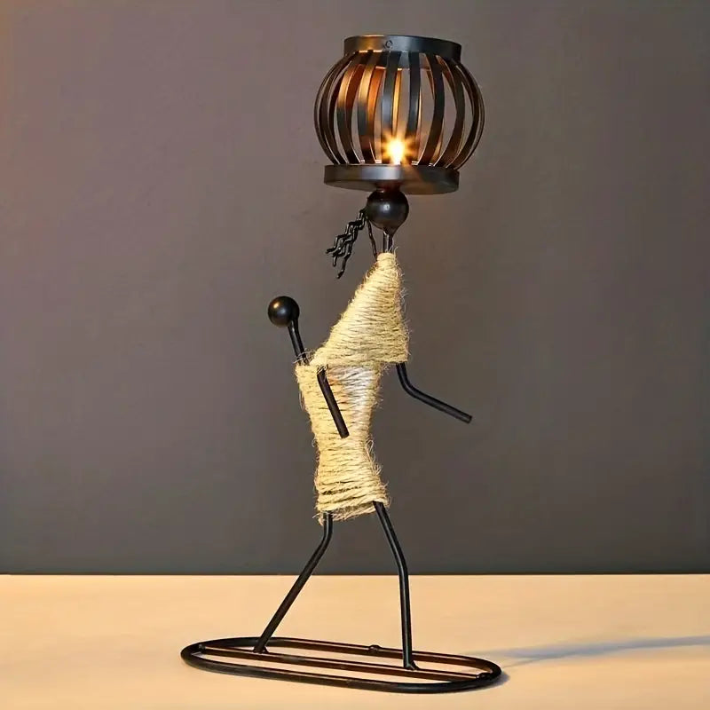 Retro Elegant Kaarsholder i Metal - Håndlavet Design til Salontabel, 24,5 cm x 14 cm, Minimalistisk Indretning-4