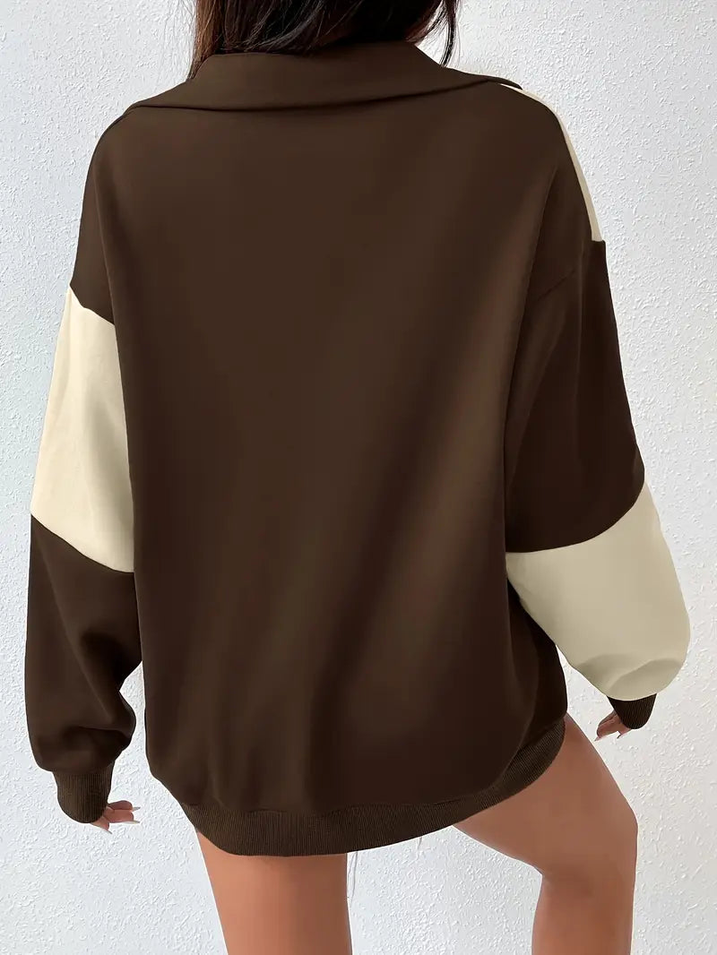 Darla - Sweatshirt med colour block og halv lynlås til kvinder