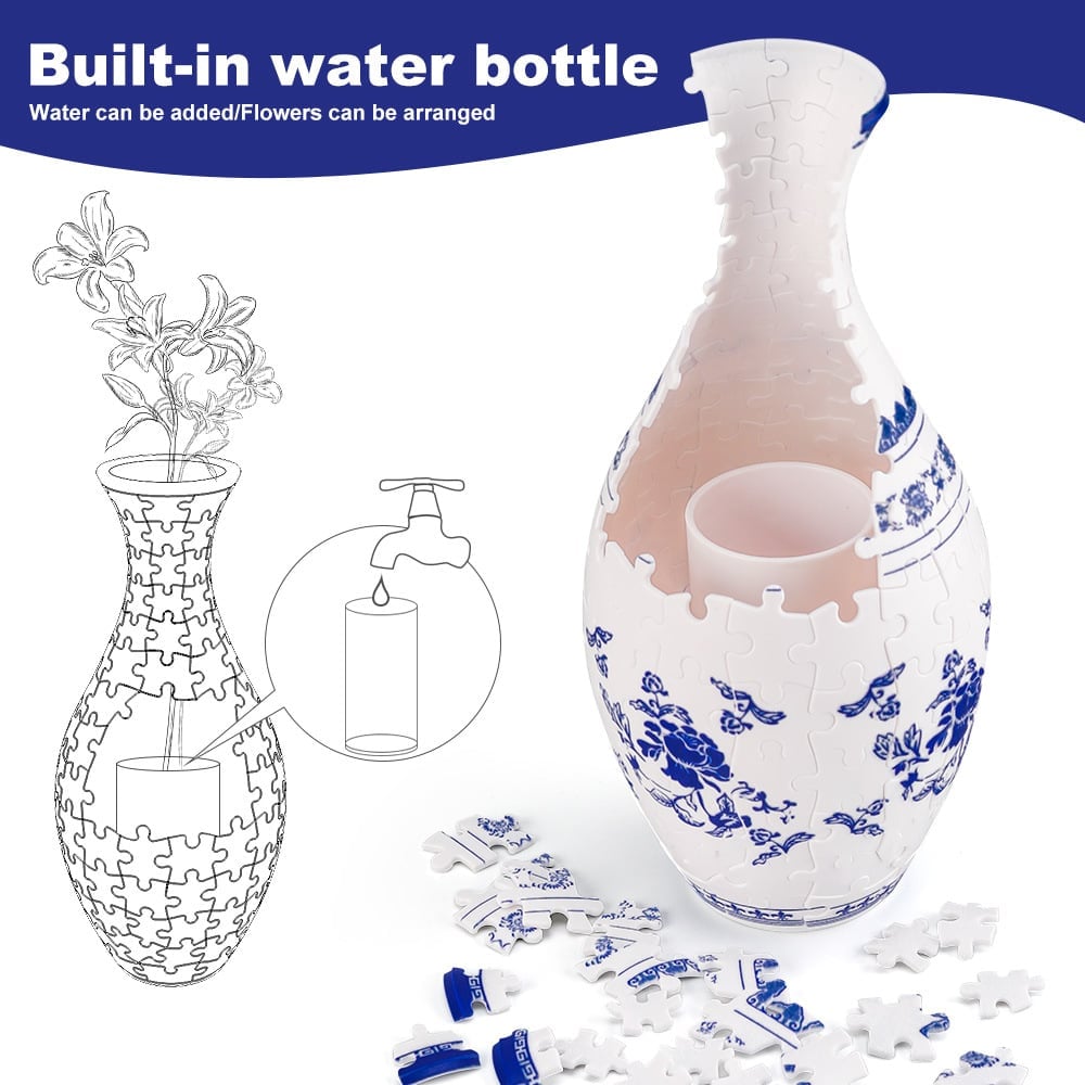 EcoBloom - 3D Puzzle Vase - Dekorativ blomstervase med aftagelig vandbeholder