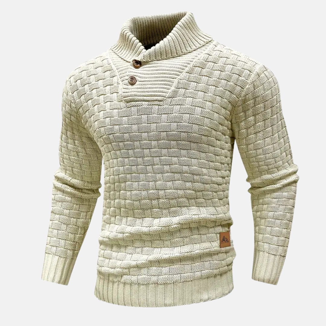 Liam - Strikket herretrøje i slim fit med sjalskrave og knapper