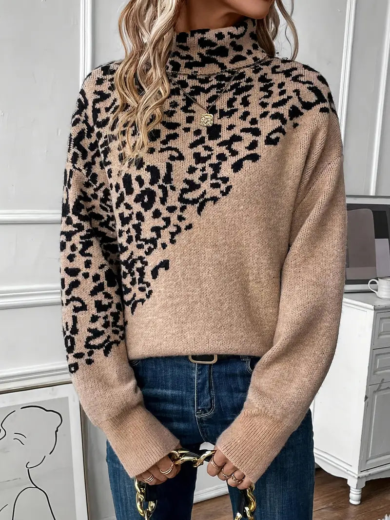Kinsley - Jumper med leopardprint og rullekravetrøje