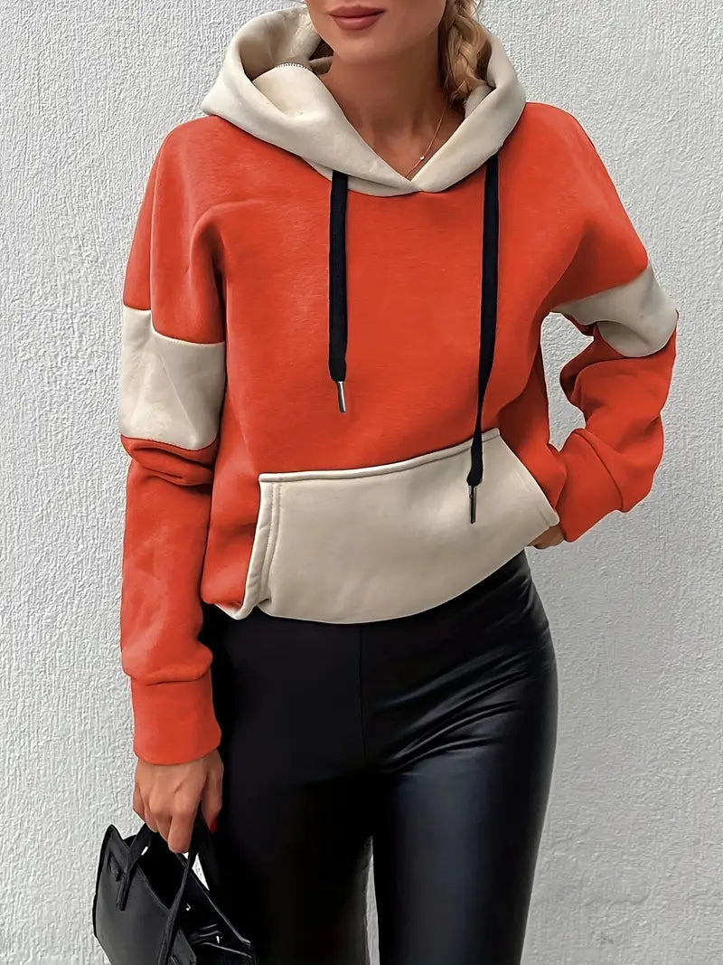 Marina - Sweatshirt med hætte, colour block-design og kængurulomme til kvinder