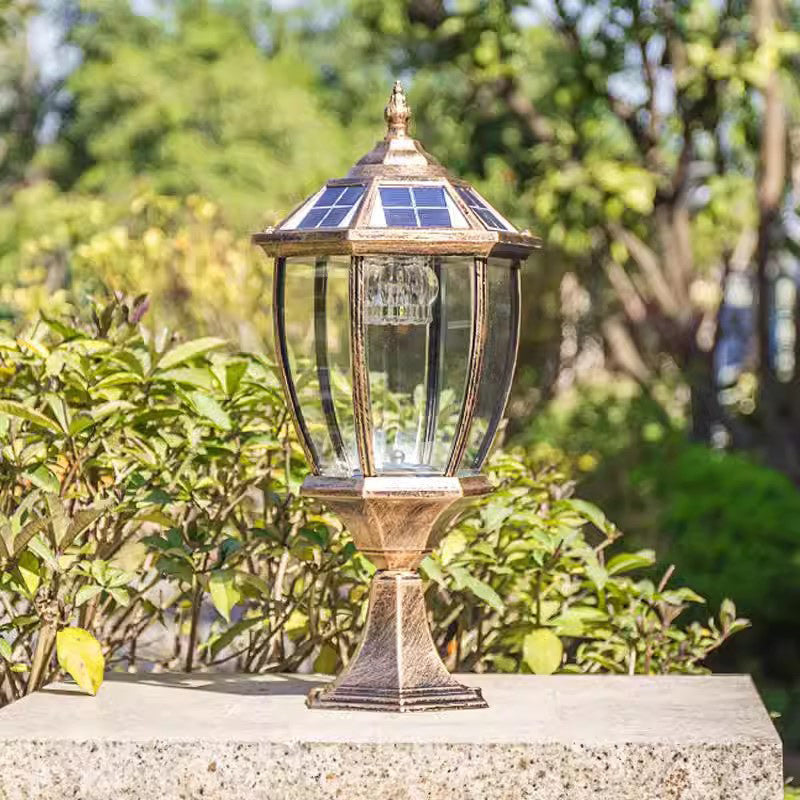 SolaraGlow - Retro sekskantet LED-solcellelampe i glas