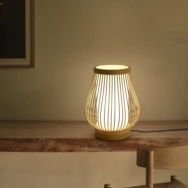 Variant image for Japansk Bordlampe i Zen Design med Naturlige Materialer – Bambo og Træ, Blødt Lys til Stue og Soveværelse-2
