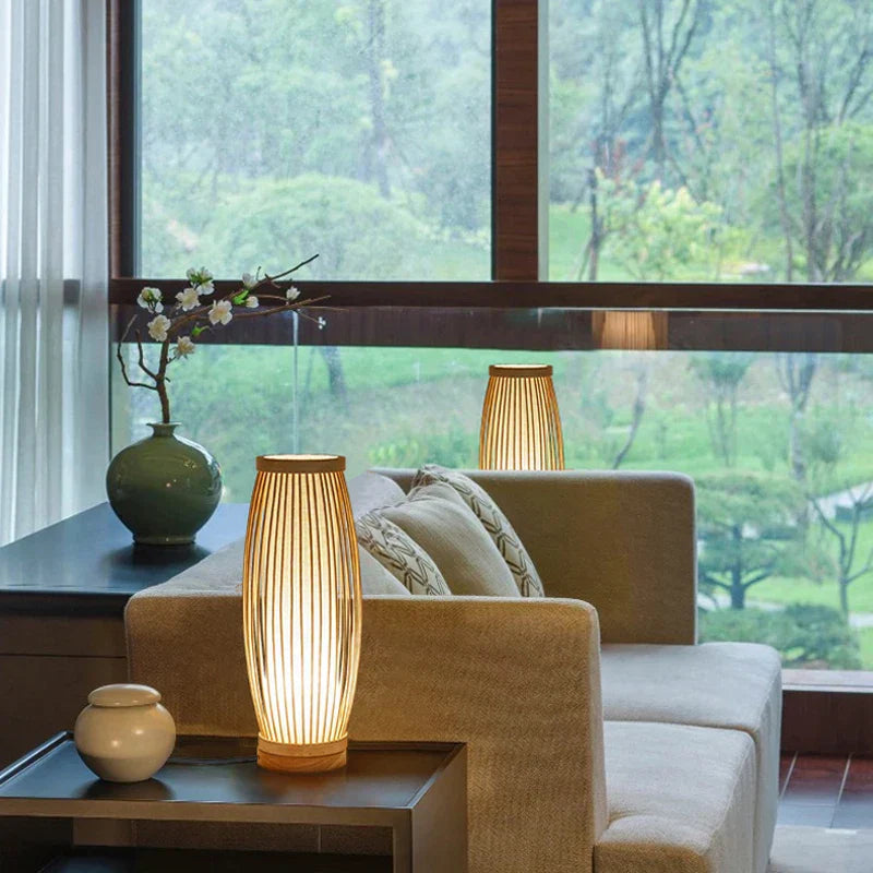 Japansk Bordlampe i Zen Design med Naturlige Materialer – Bambo og Træ, Blødt Lys til Stue og Soveværelse-2